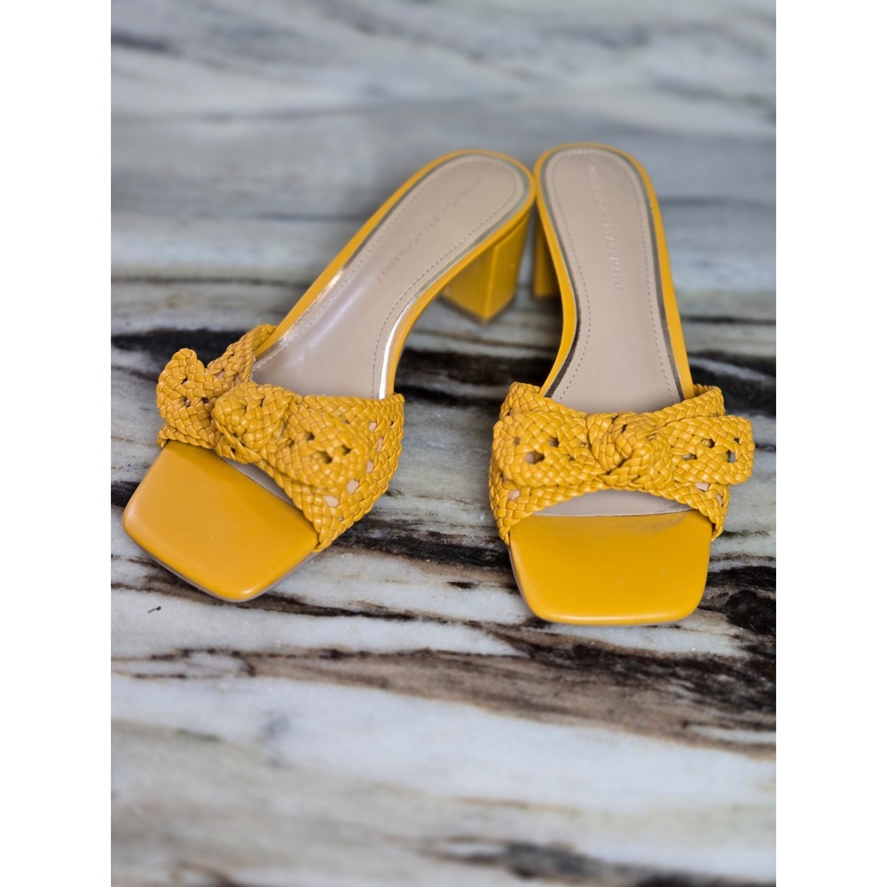 White House Black Market Yellow Woven Bow Square Toe Block Heel Slide Sandals 6M